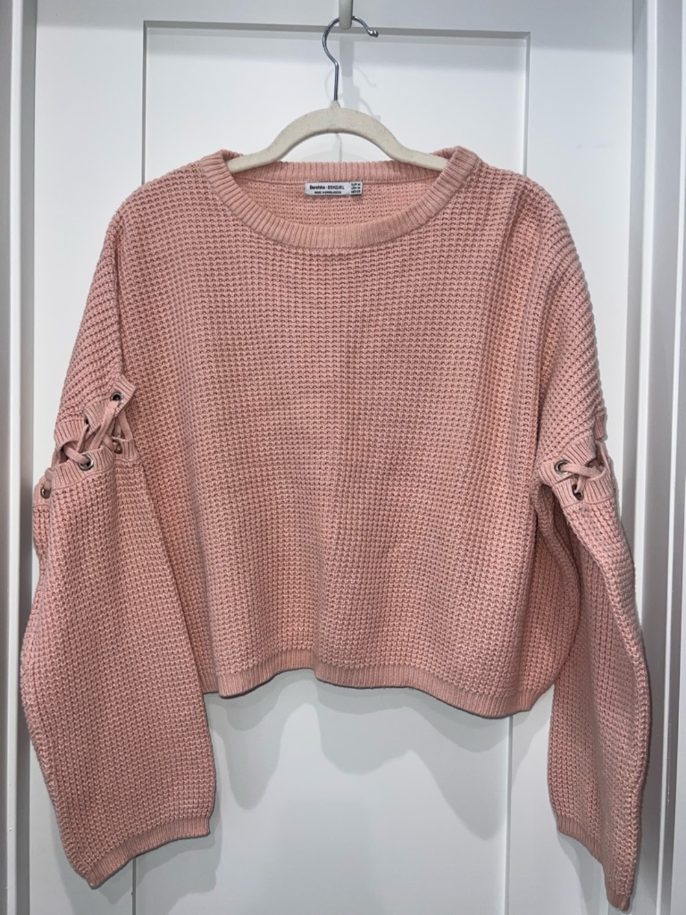 Bershka Dusty Pink Waffle Knit Crewneck Sweater
